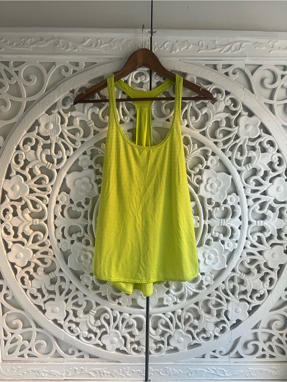 Lululemon Neon Yellow Striped Racerback Tank Top Size 6
